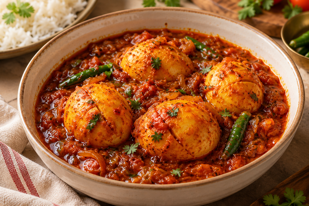 Dim Bhuna, curry d'œufs aux tomates et aux épices, parmi nos recettes bangladaises faciles